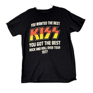KISS Shirt Mens XS Black 1977 Rock And Roll Over Tour Band Graphic USA